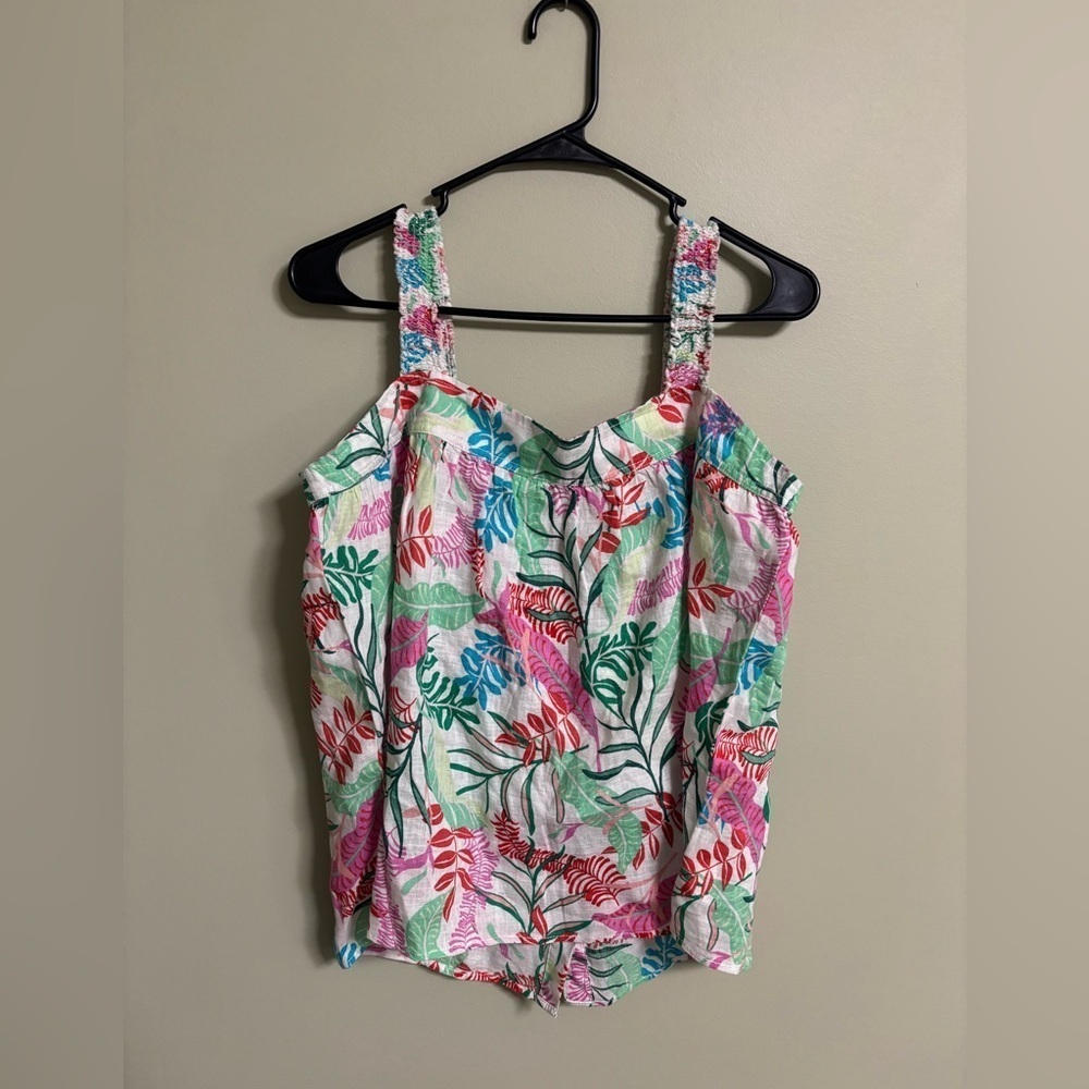 Cynthia Rowley Womens Tank Top Size Medium Linen Floral Tropical Hawaiian New